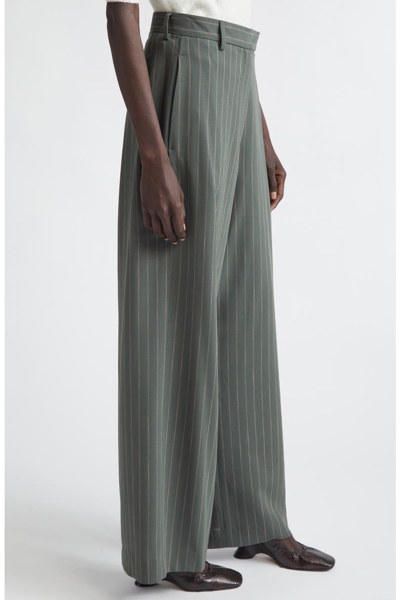 Stripe Wool Crepe Wide Leg Pants, Alternate, color, FOREST