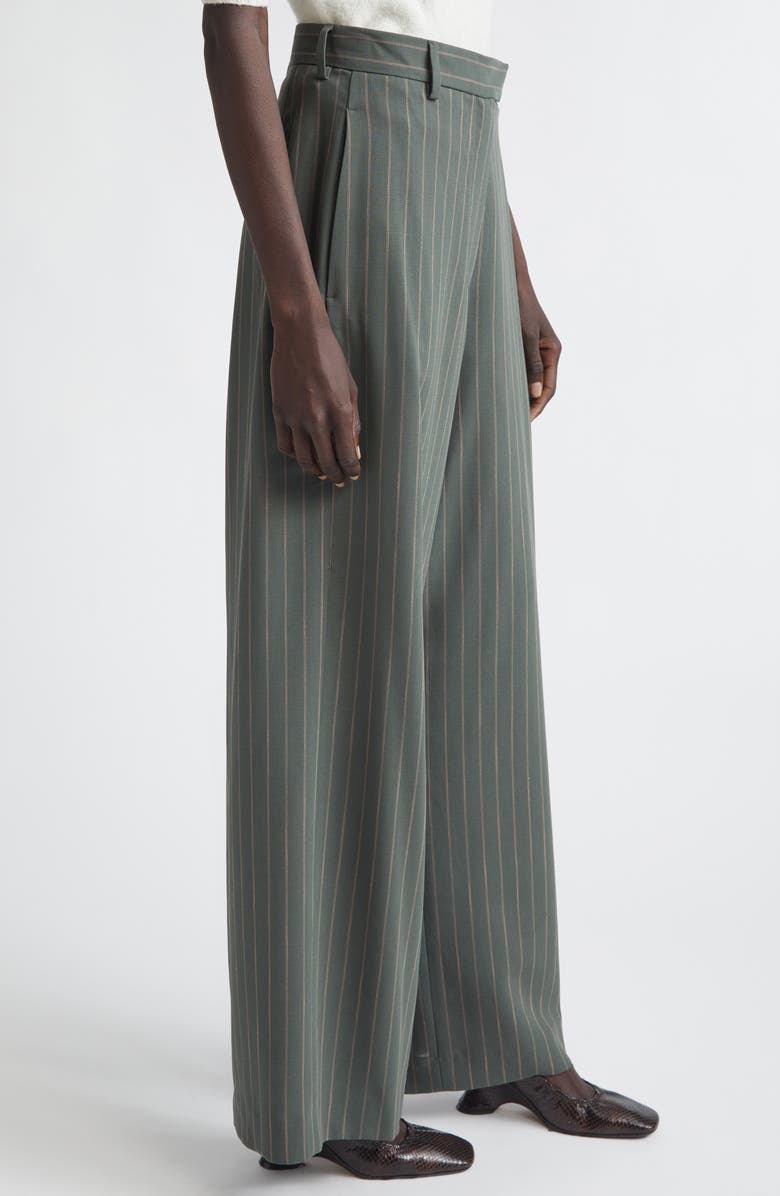 Dries Van Noten Stripe Wool Crepe Wide Leg Pants, Alternate, color, Forest