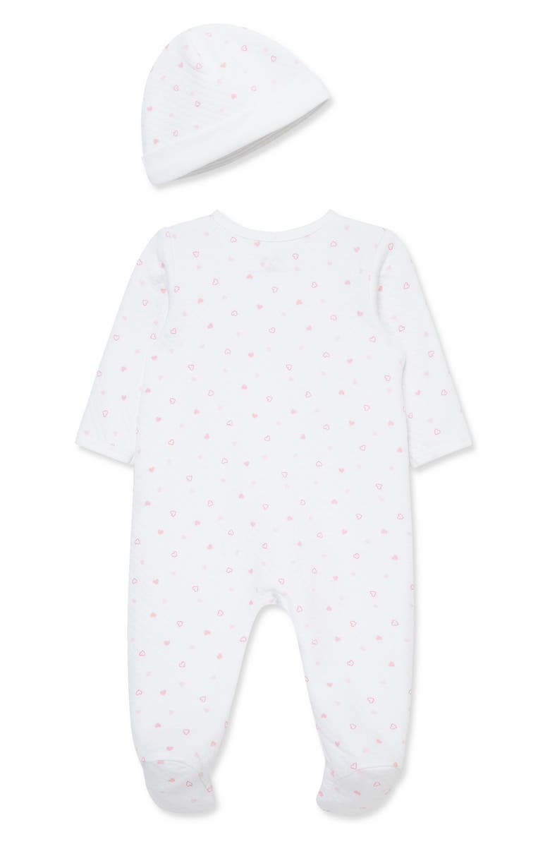Little Me Joyful Quilt Footie & Hat Set, Alternate, color, White/ Pink