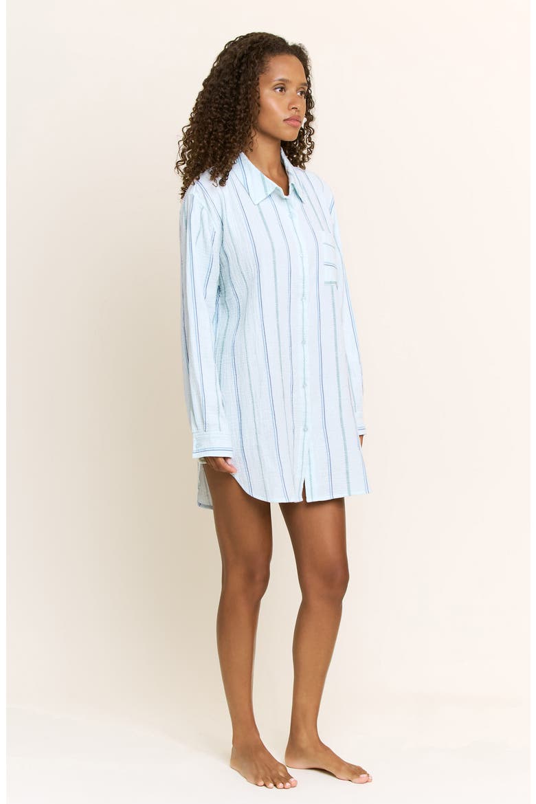 Long Weekend Cotton Shirtdress Nightgown, Alternate, color, AQUA SOUTHWEST STRIPE