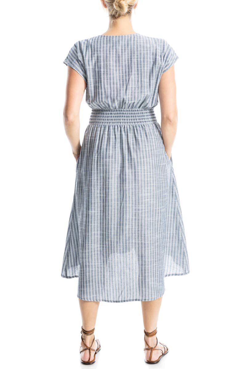 MAX STUDIO Stripe Tie Front Cotton Blend Dress, Alternate, color, Navy/ White Tartan Stripe