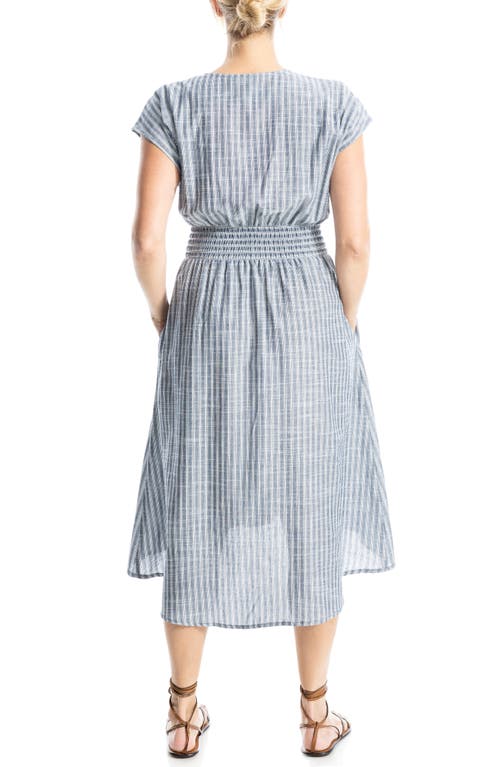 Max Studio Stripe Tie Front Cotton Blend Dress In Navy/white Tartan Stripe