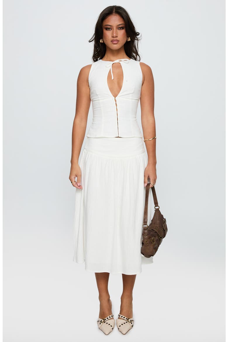 Heart of Gold Drop Waist Linen Blend Midi Skirt, Alternate, color, WHITE
