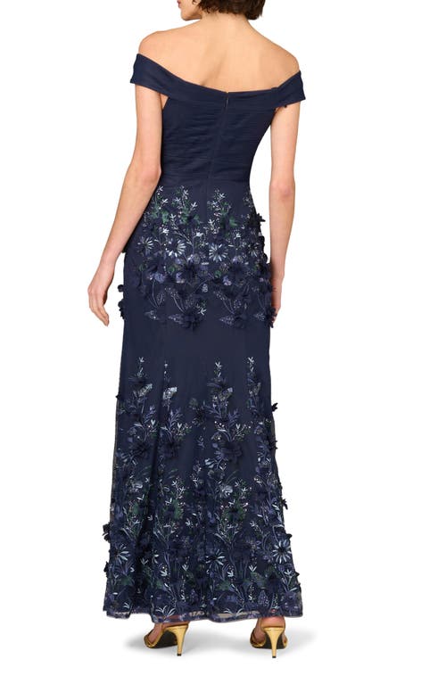Aidan Mattox By Adrianna Papell Sequin Embellished Off The Shoulder Mermaid Gown In Navy