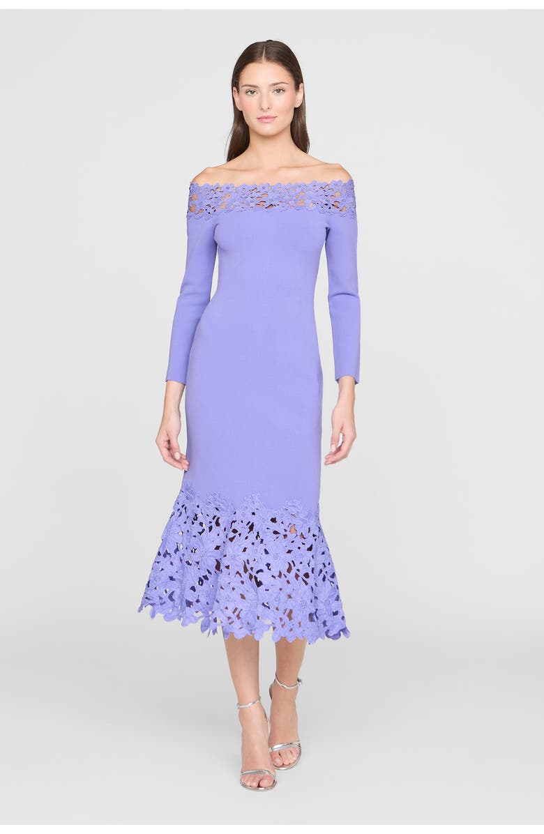 Theia Sia Knit And Lace Midi Dress, Main, color, Deep Periwinkle