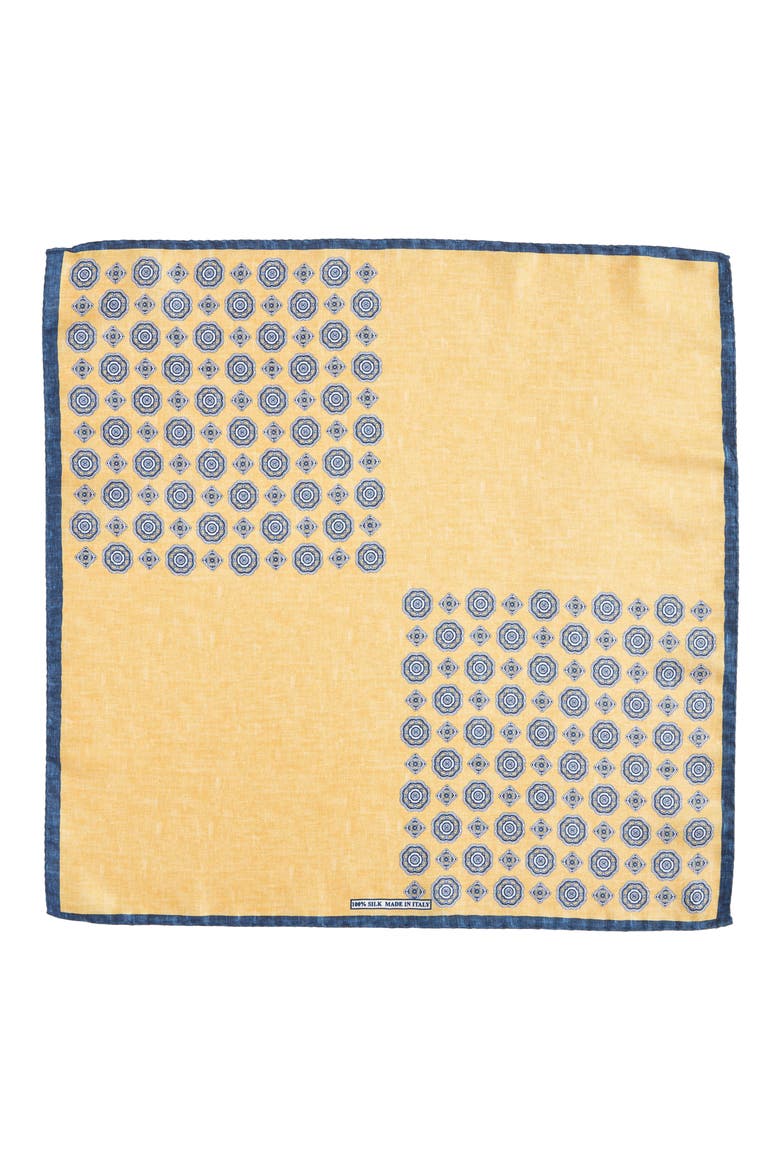 Medallion Reversible Silk Pocket Square, Alternate, color, YELLOW