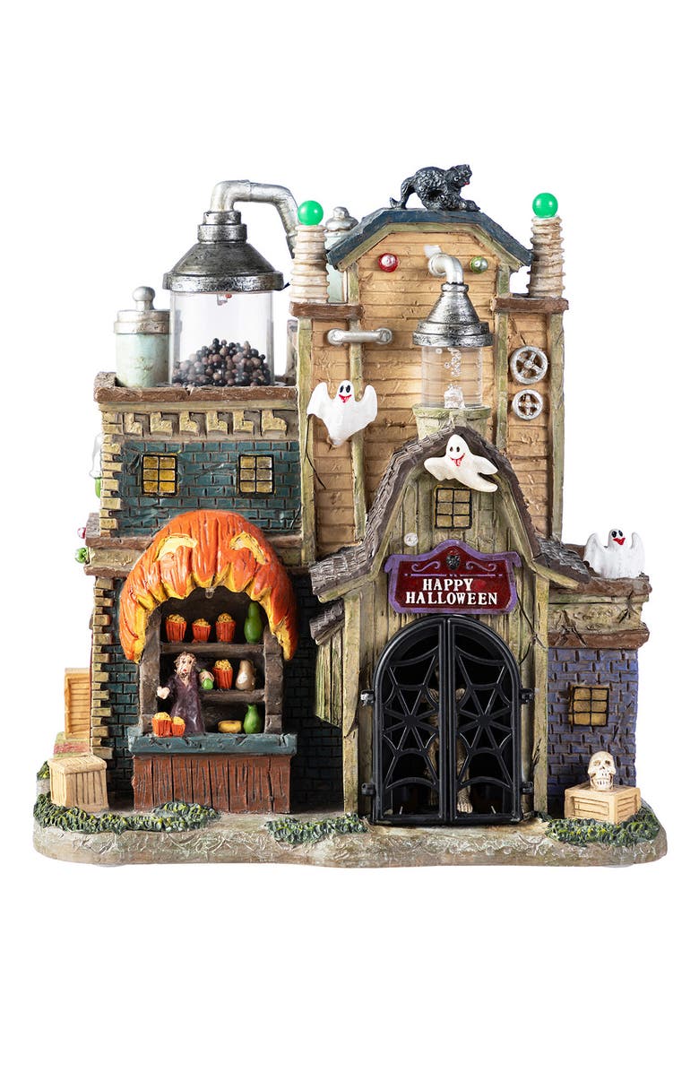 Glitzhome 11"H Lighted Resin Halloween Haunted House Village, Alternate, color, Black