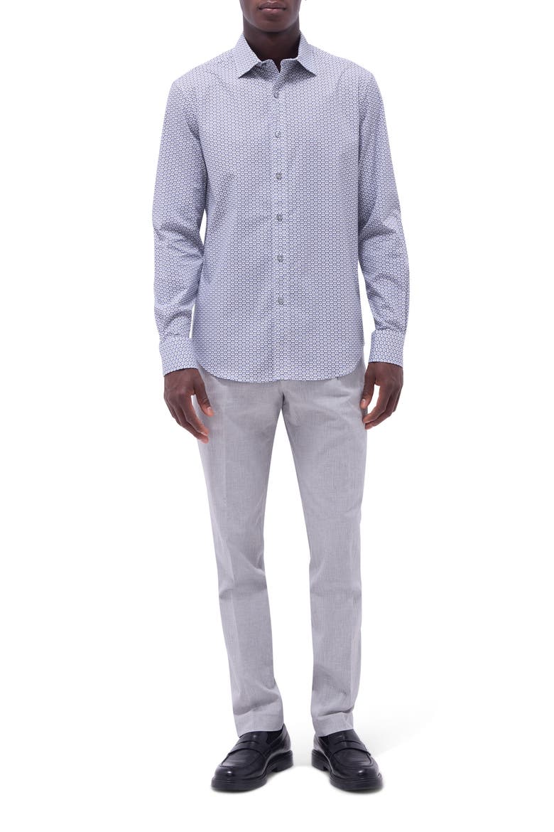 Axel Geo Print Shaped Fit Stretch Cotton Button-Up Shirt, Alternate, color, ZINC