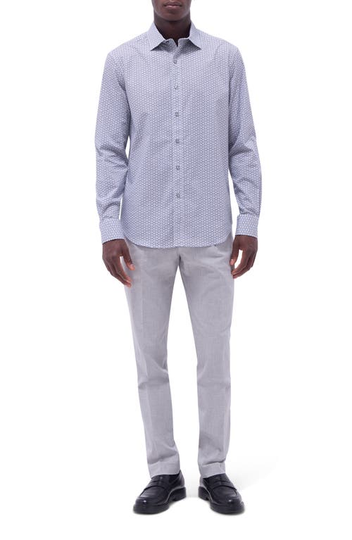 Bugatchi Axel Geo Print Shaped Fit Stretch Cotton Button-up Shirt In Zinc