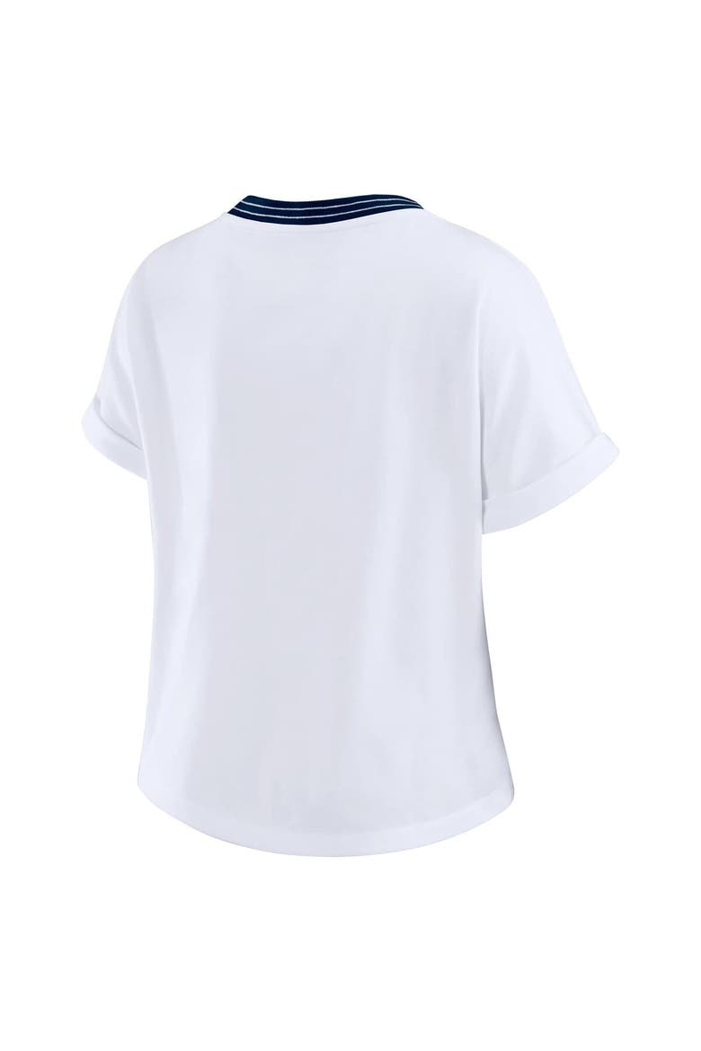 Women's WEAR by Erin Andrews White Dallas Cowboys Cropped Center Stripe Dolman T-Shirt, Alternate, color, White