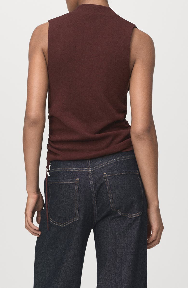 MANGO Ruched Cowl Neck Sleeveless Knit Top, Alternate, color, Brown