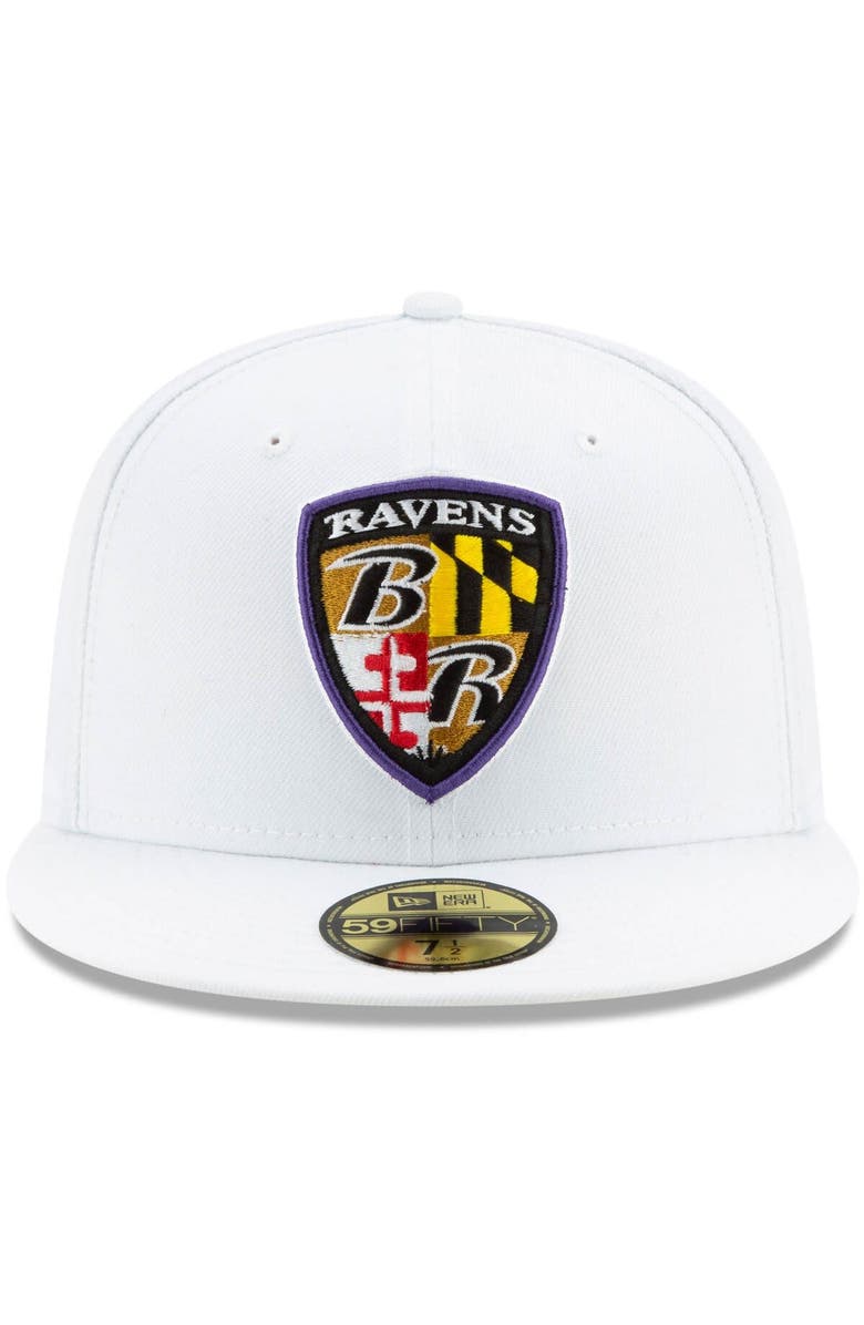 New Era Men's New Era White Baltimore Ravens Shield Omaha 59FIFTY Fitted Hat, Alternate, color, White