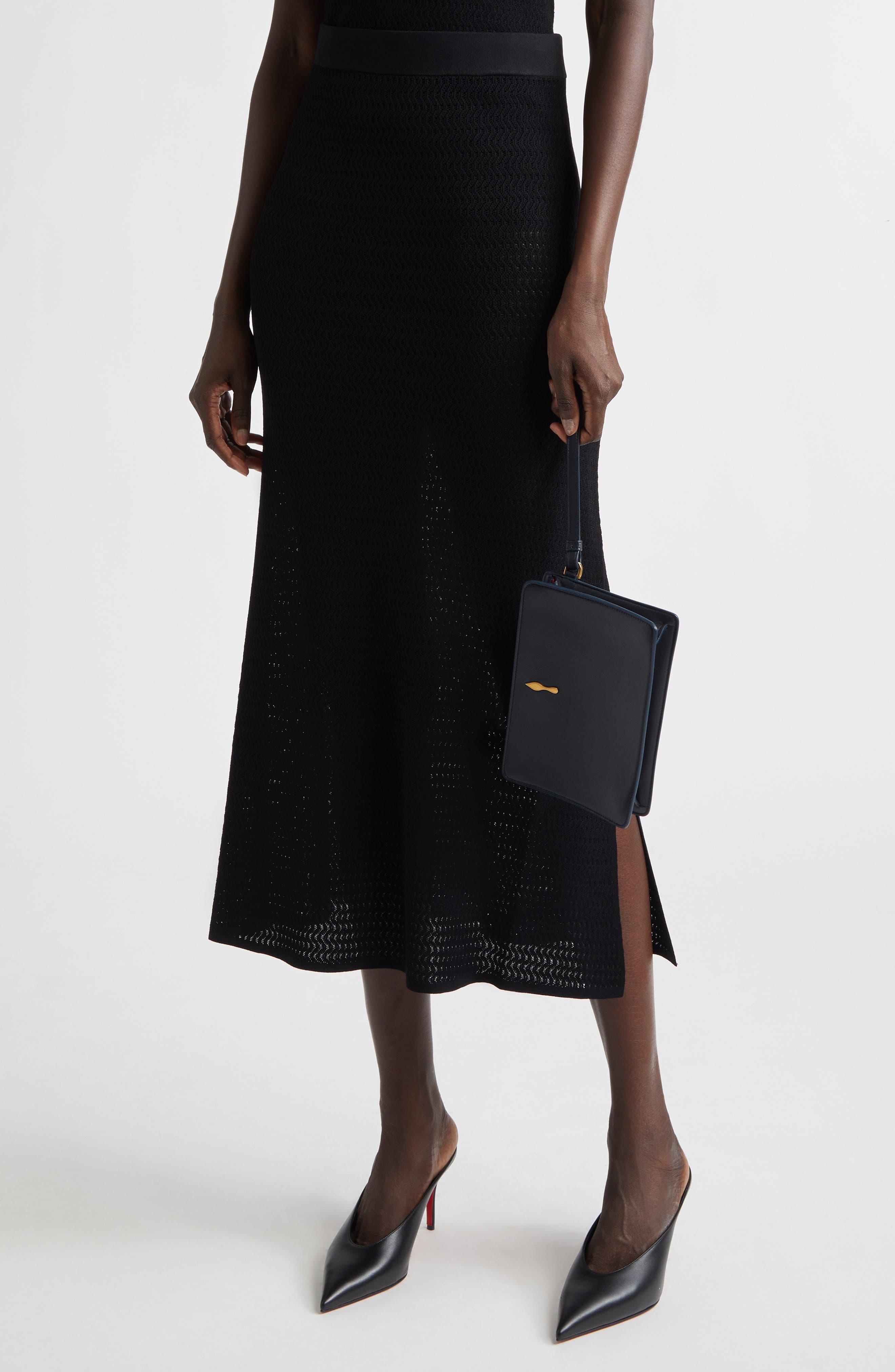 Christian Louboutin Small Bettina Leather Wristlet, Alternate, color, Black/ Gold