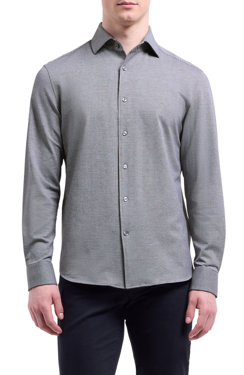 Bugatchi Devon OoohCotton<sup>®</sup> Houndstooth Button-Up Shirt, Main, color, Black