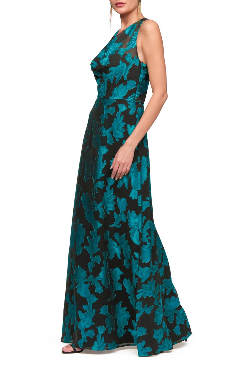Melba Cowl Neck Chiffon Gown, Alternate, color, BLACK/ SEA