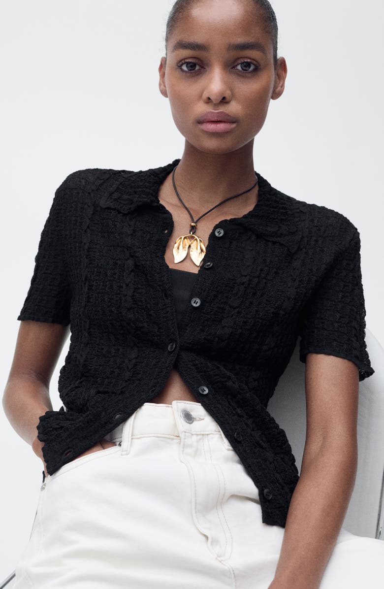 MANGO Texture Polo Cardigan, Alternate, color, 