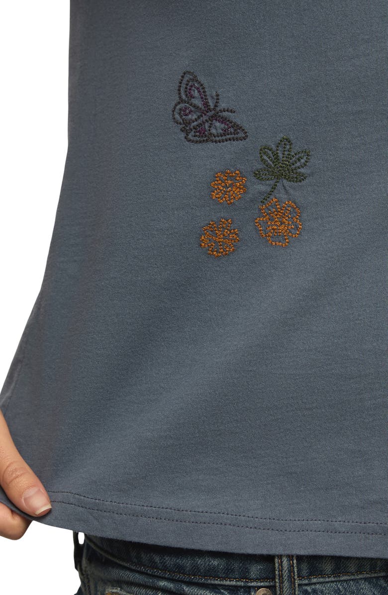 Lucky Brand Floral Butterfly Embroidered T-Shirt, Alternate, color, Flint Stone