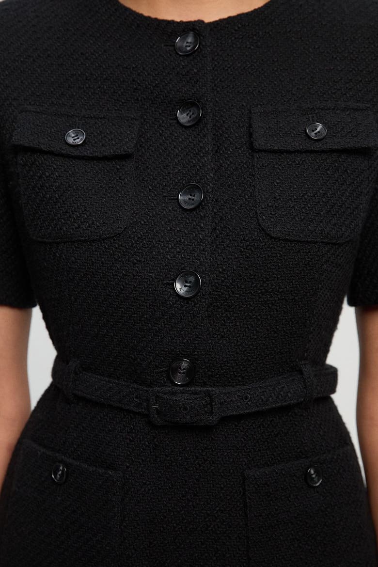 Tweed Belted Mini Dress, Alternate, color, Black