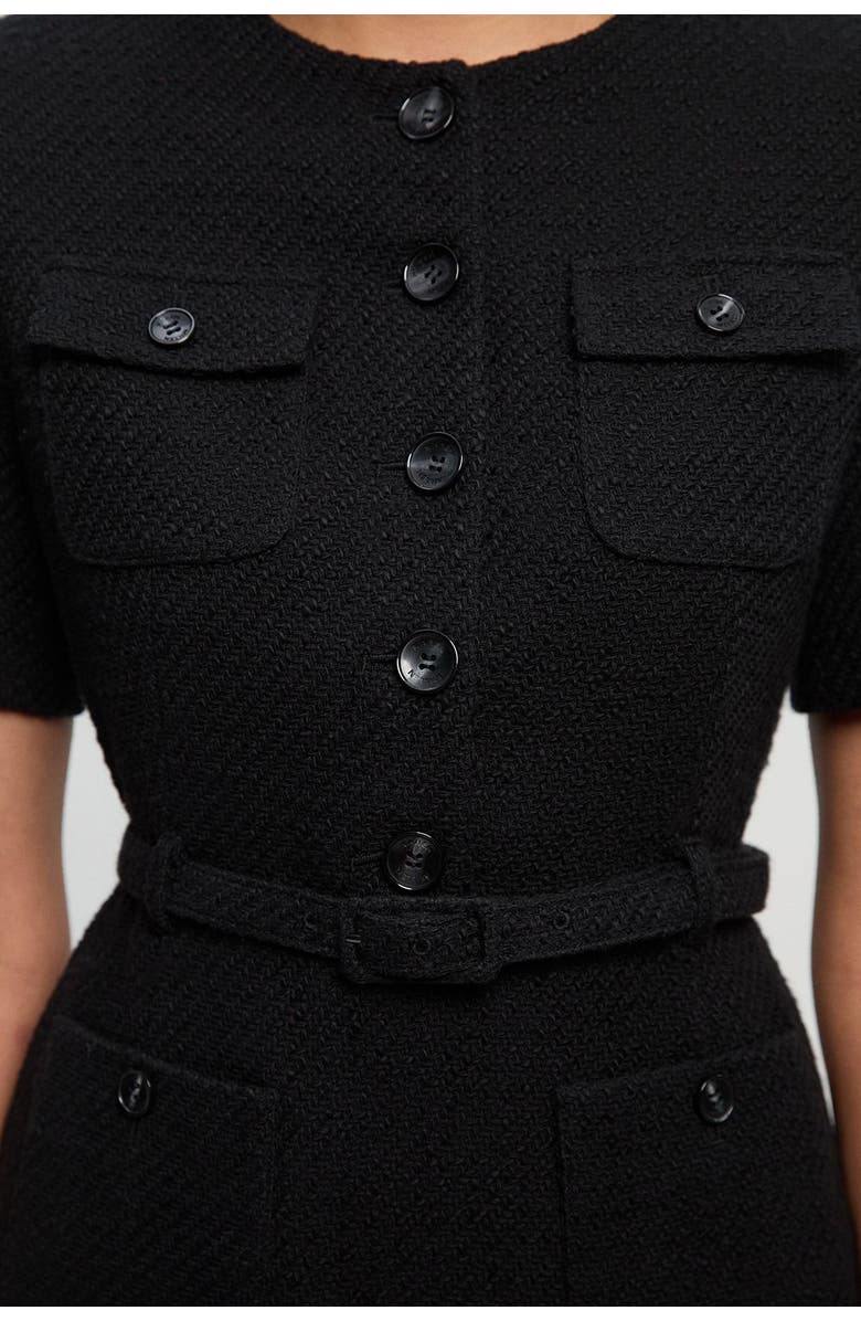 Karen Millen Tweed Belted Mini Dress, Alternate, color, Black