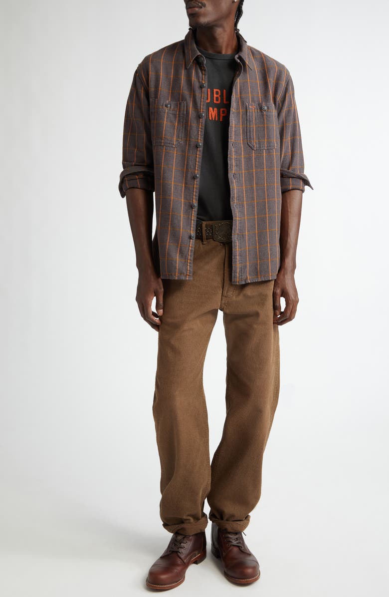 Double RL Plaid Cotton Twill Work Shirt, Alternate, color, Plum/ Orange