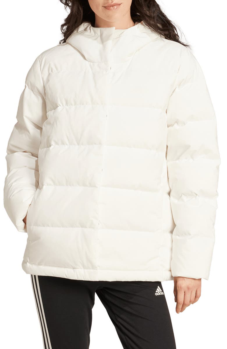 adidas Helionic Water Repellent Hooded Down Jacket, Main, color, 