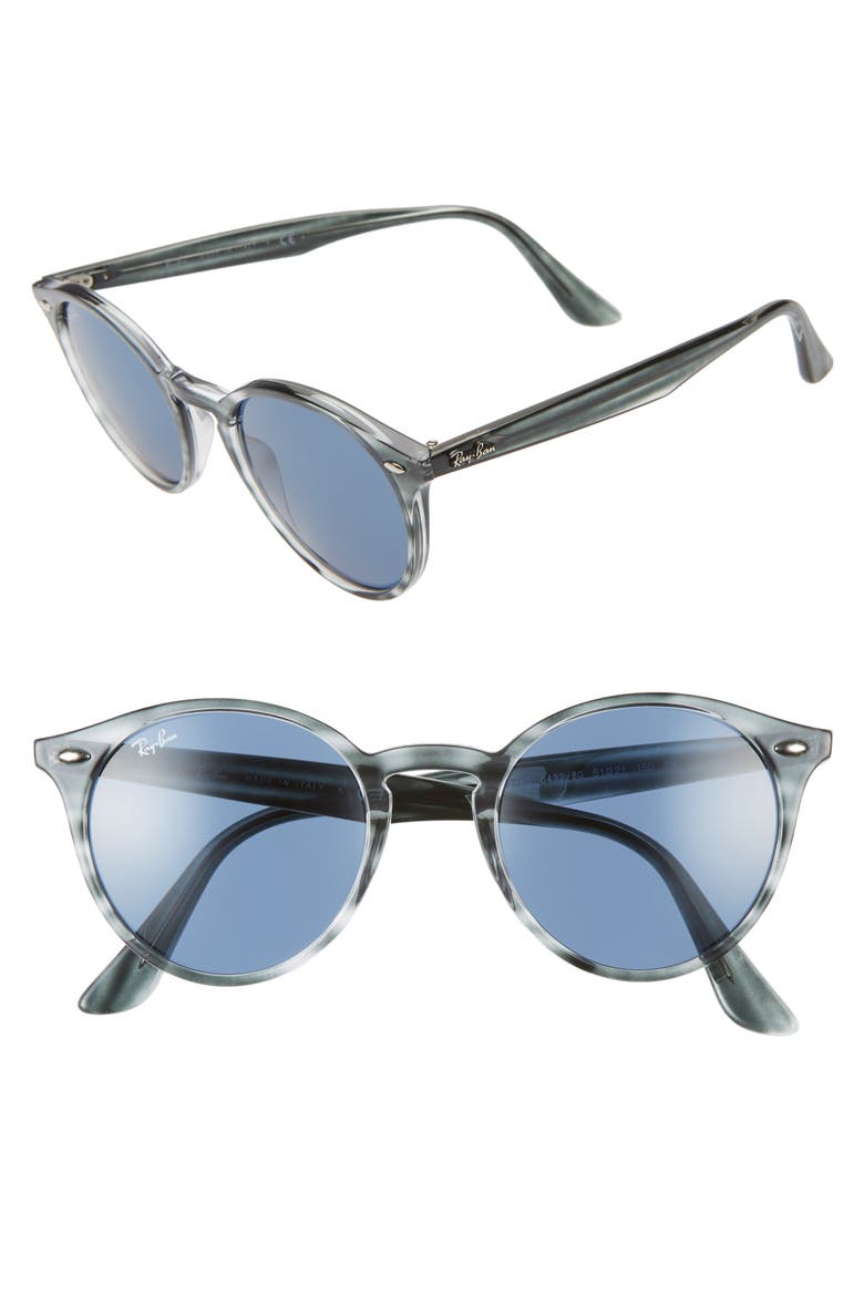 Highstreet 51mm Round Sunglasses, Main, color, BLUE HAVANA/ BLUE SOLID