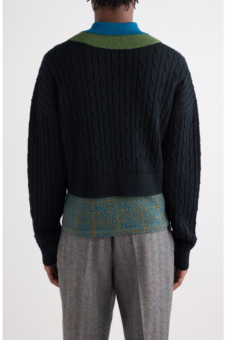 Medan Colorblock Cable Stitch Polo Sweater, Alternate, color, BLACK
