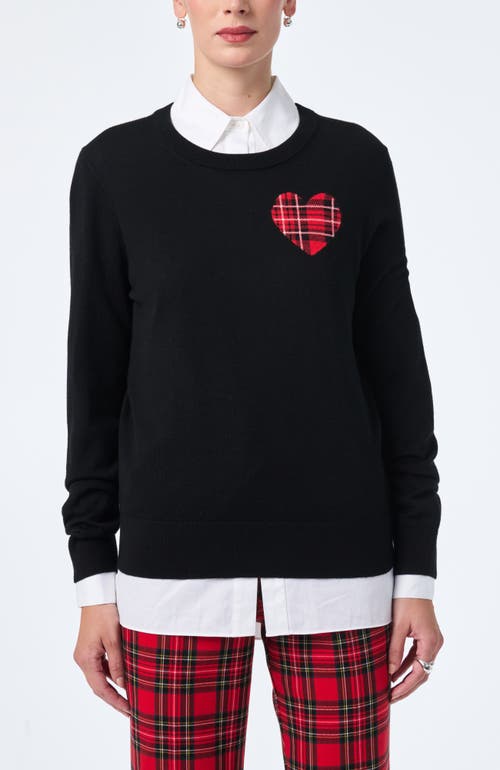 Trina Turk Plaid Heart Sweater In Black