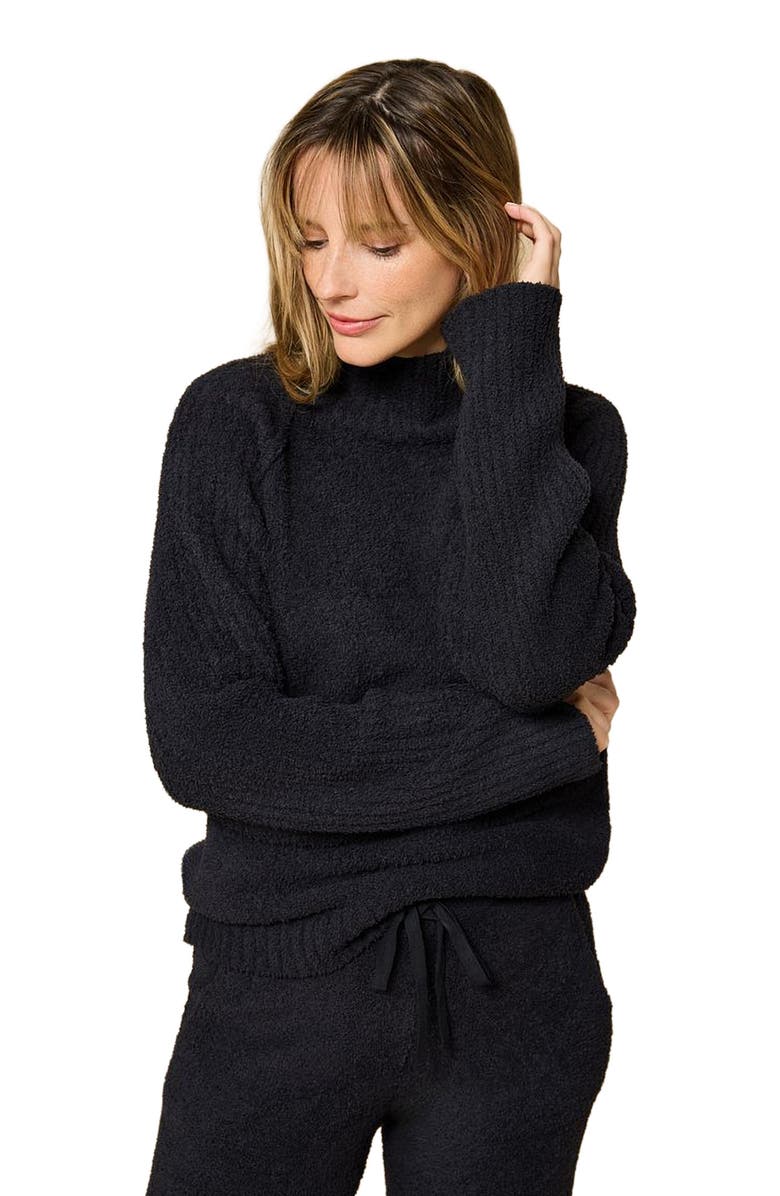 Softies Solid Marshmallow Rib Mock Neck with Long Pant, Alternate, color, Black