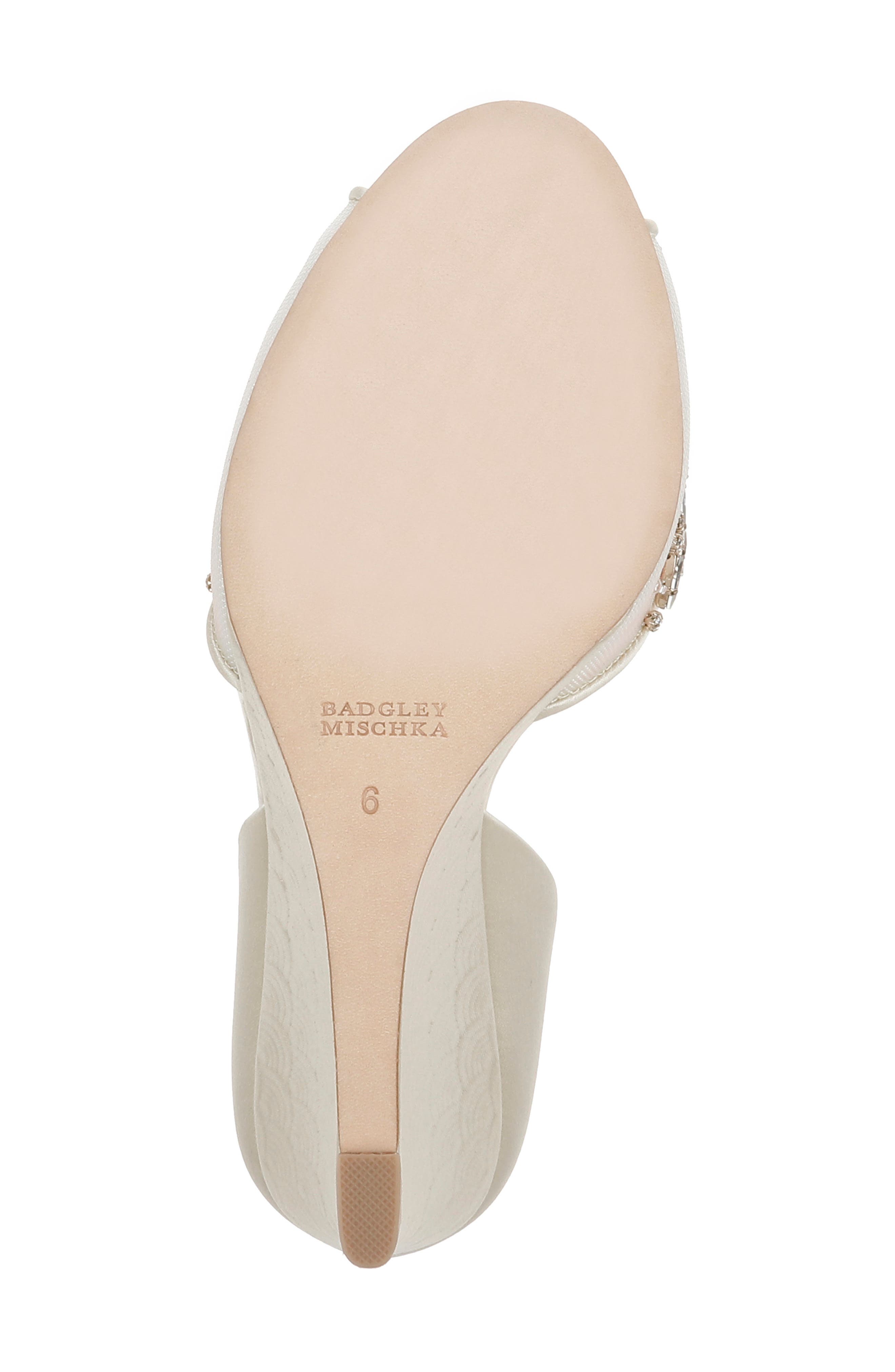 Badgley Mischka Cashmere Crystal Embellished Wedge, Alternate, color, IVORY SATIN
