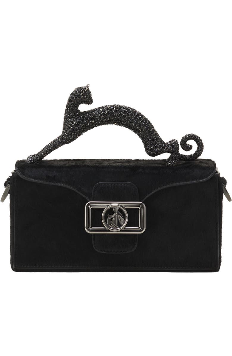 Lanvin Pencil Cat Nano Leather Bag With Pony Effect And Rhinestones, Main, color, Black