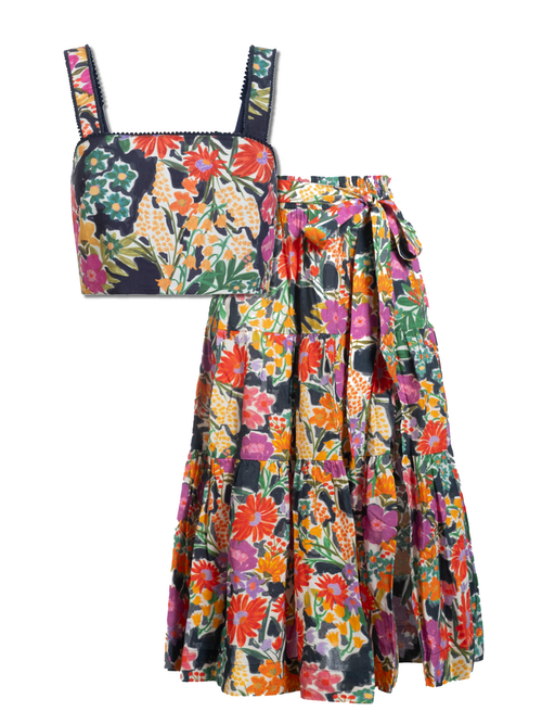 Change Of Scenery Ilyssa Square Neck Smocked Crop Top In Multi