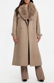 Marciano Ella Faux Fur Collar Double Breasted Coat