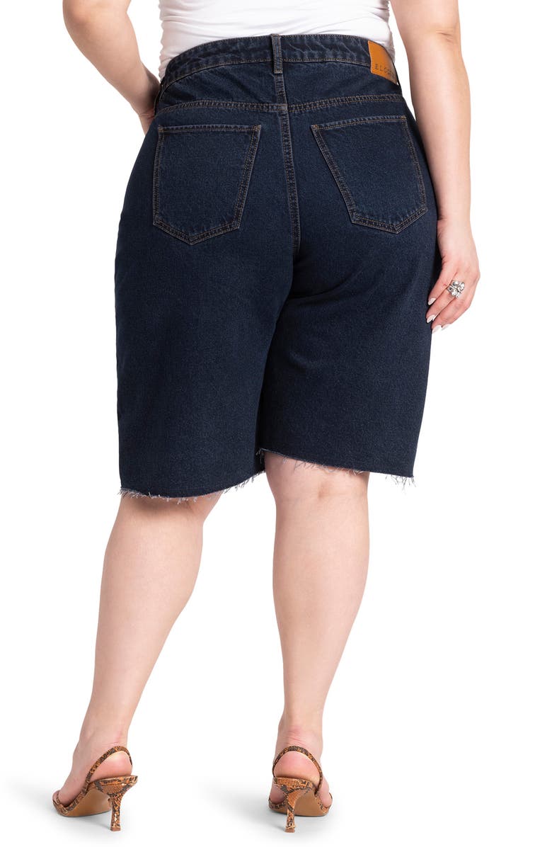 ELOQUII Raw Hem Denim Bermuda Shorts, Alternate, color,