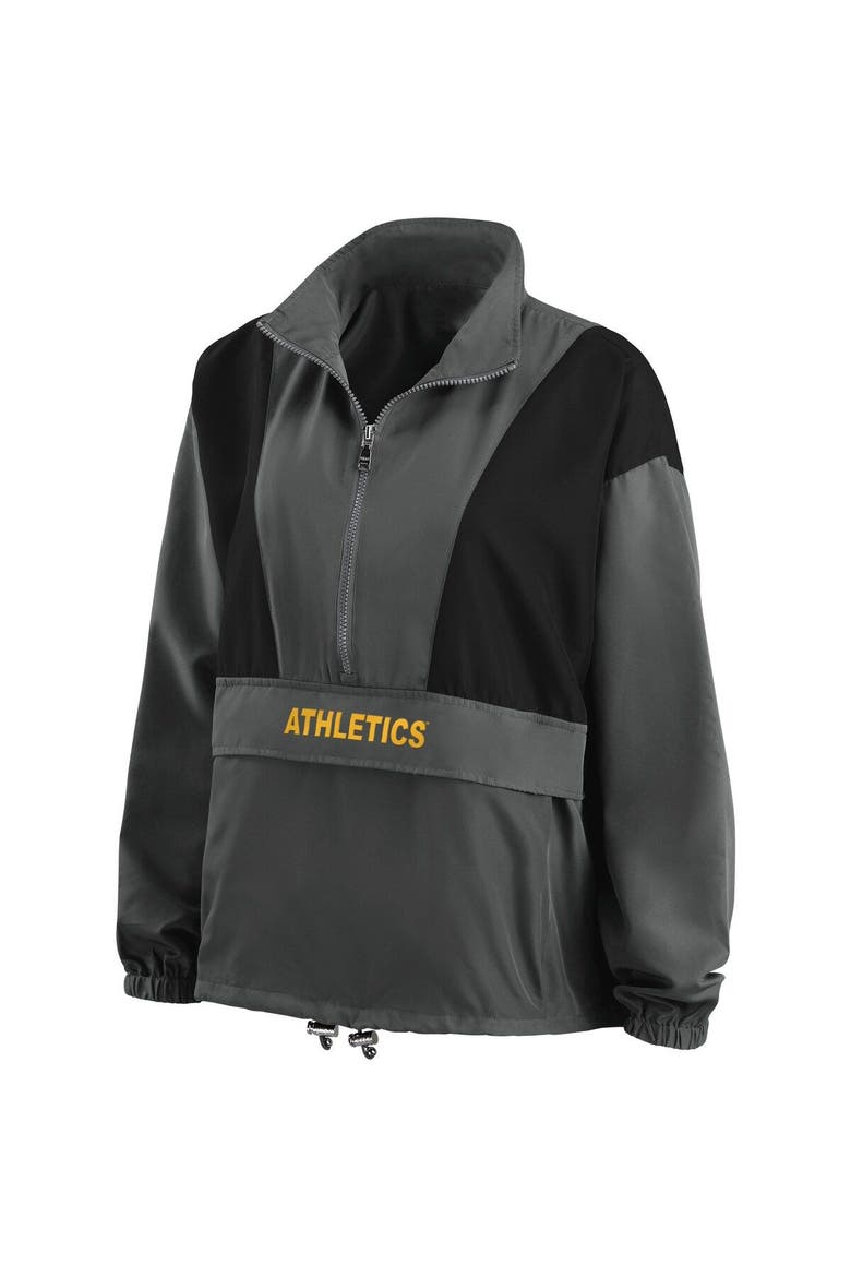 Women's WEAR by Erin Andrews Charcoal Oakland Athletics Packable Half-Zip Jacket, Alternate, color, Charcoal