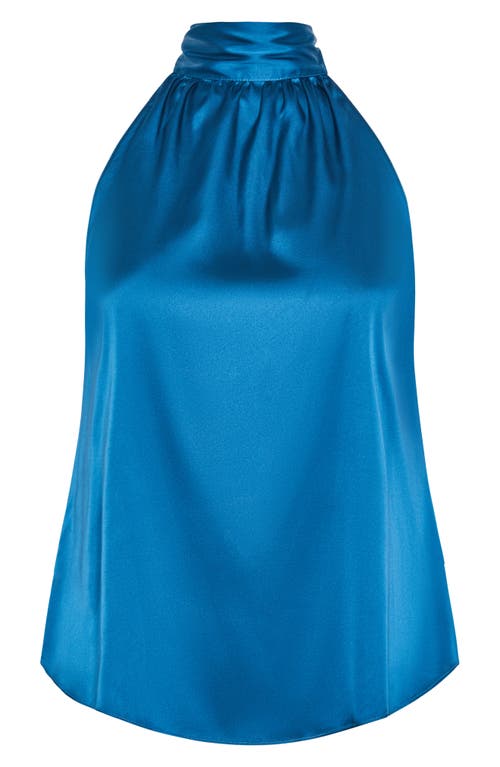 City Chic Shine Sleeveless Satin Top In Blue