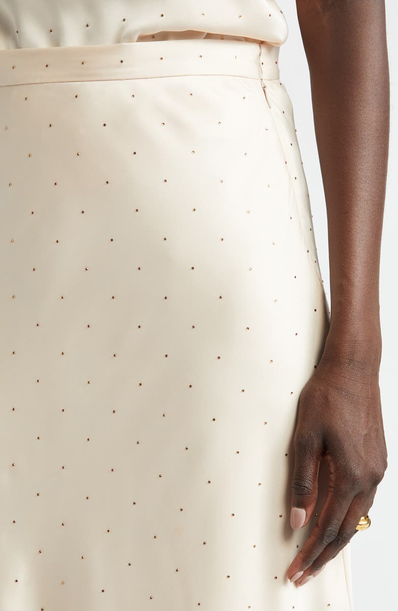 ST. JOHN Crystal Embellished Stretch Satin Midi Skirt, Alternate, color, Putty