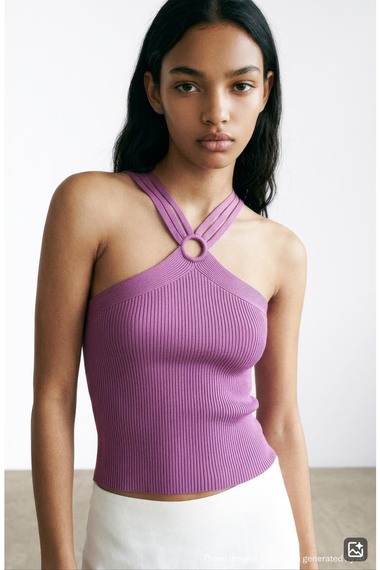 Cutout Knit Halter Top, Alternate, color, PURPLE