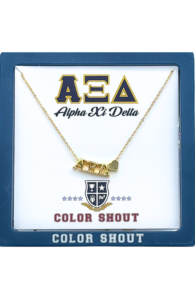 Color Shout Alpha Xi Delta Sorority Gold Heart Necklace, Alternate, color, Yellow Gold