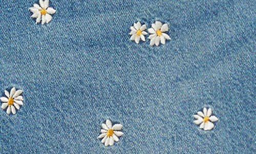 Mango Floral Embroidered High Waist Denim Bermuda Shorts In Blue