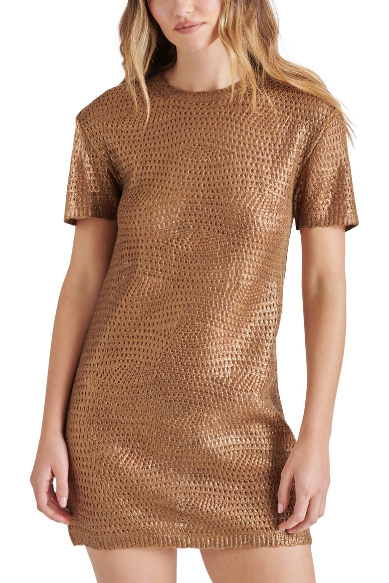 Santana Metallic Knit Minidress, Alternate, color, CARAMEL CAFE