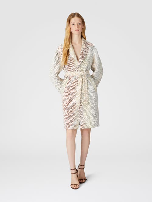 Missoni Single-breasted Coat In Fabric With 3d Zig Zag Pattern In White & Multicoloured