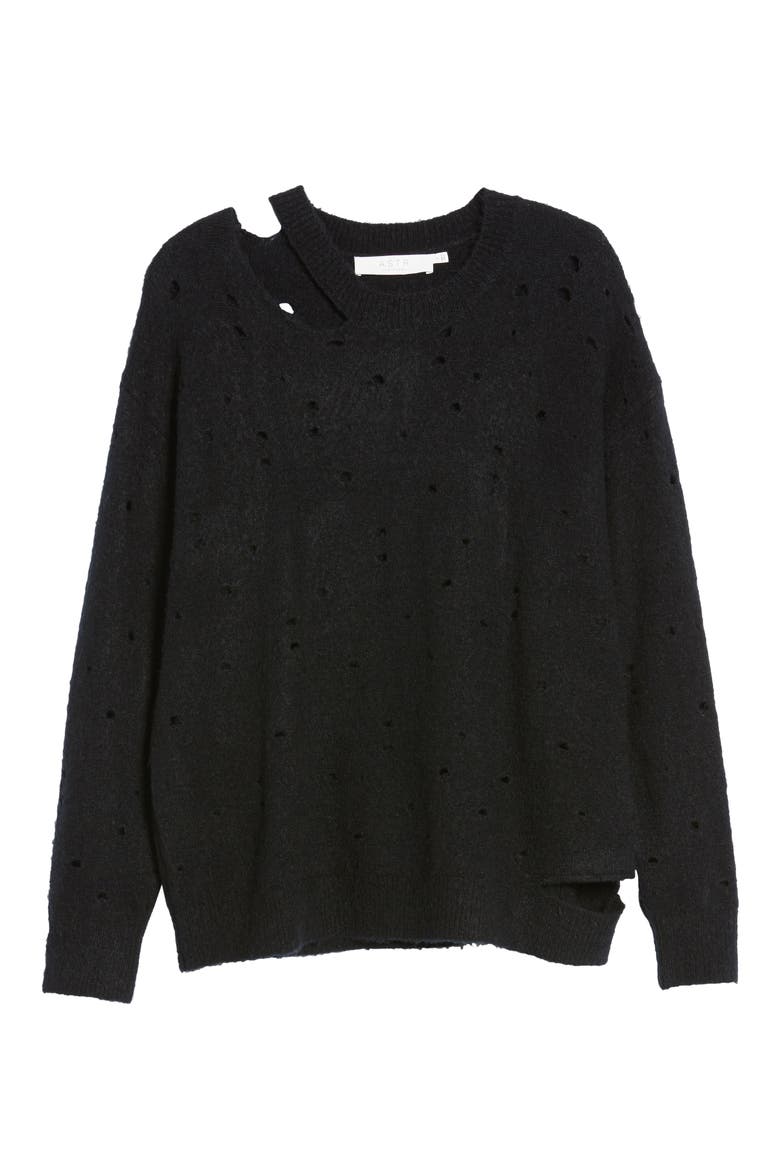 Distressed Sweater, Alternate, color, BLACK