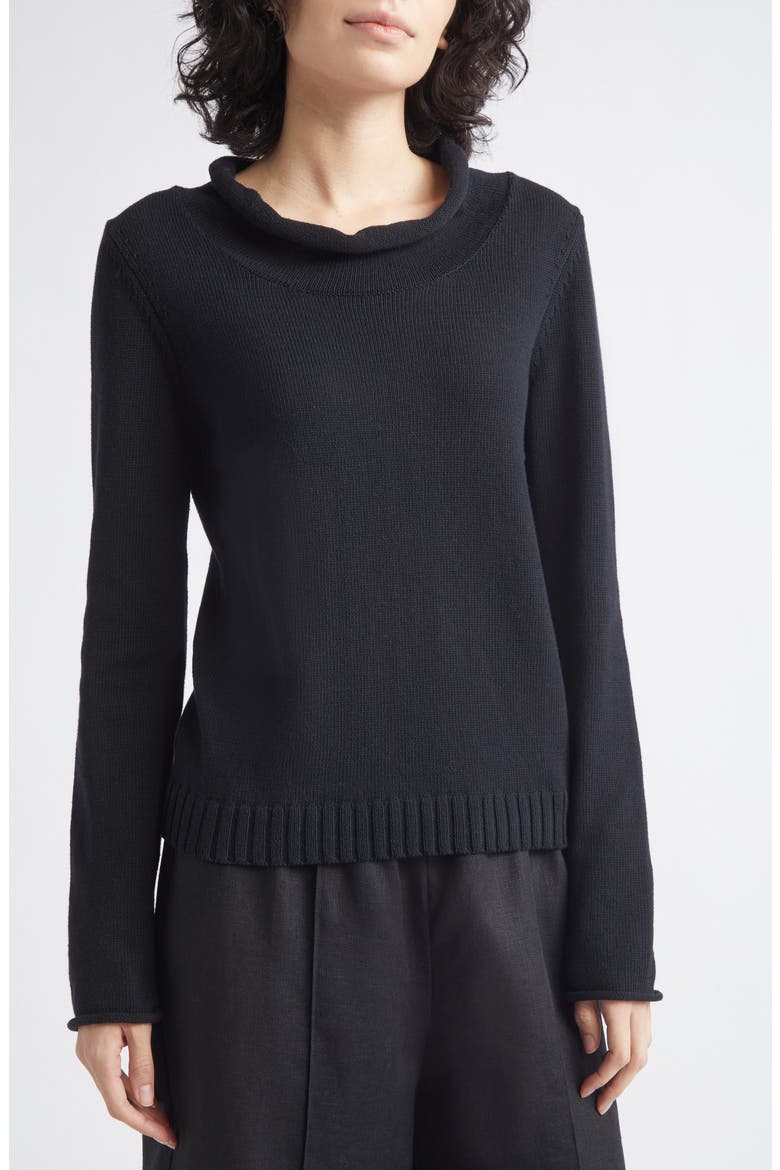 Teo Cowl Neck Cotton Sweater, Alternate, color, BLACK