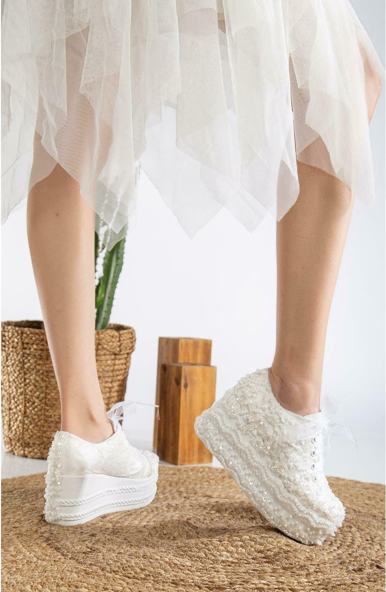 Forever & Always Shoes Florette Lace Bridal Platform Sneakers, Alternate, color, Ivory