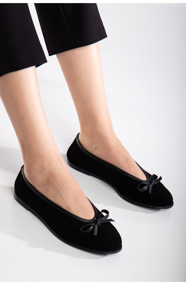 Forever & Always Shoes Freya Leather Ballerina Flats, Alternate, color, Black Suede Leather