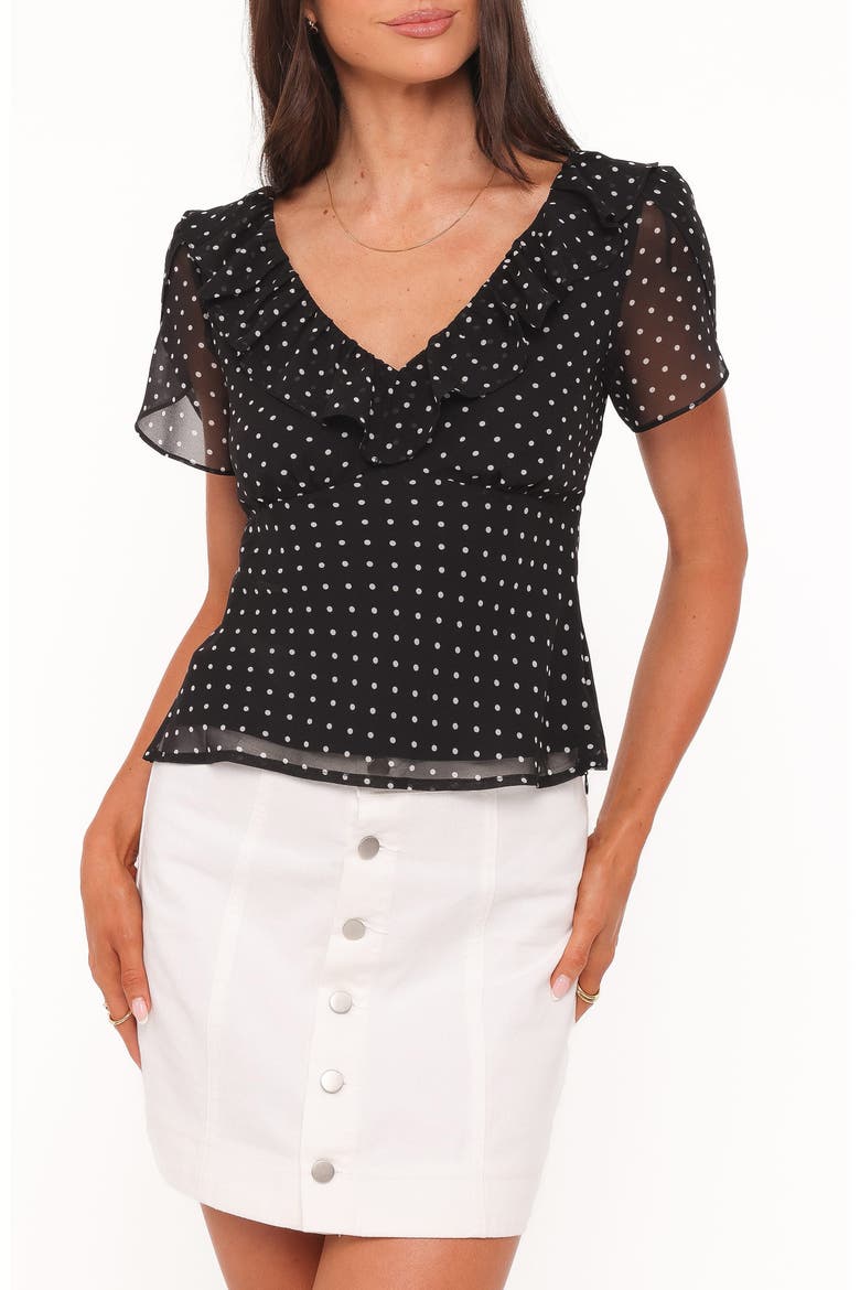 Dorado Polka Dot Ruffled Top, Main, color, BLACK/ WHITE POLKADOT