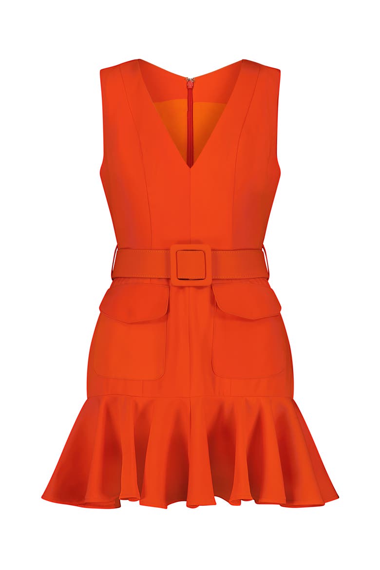 Crepe Sleeveless Belt And Pockets Detail Mini Dress, Alternate, color, Sunset