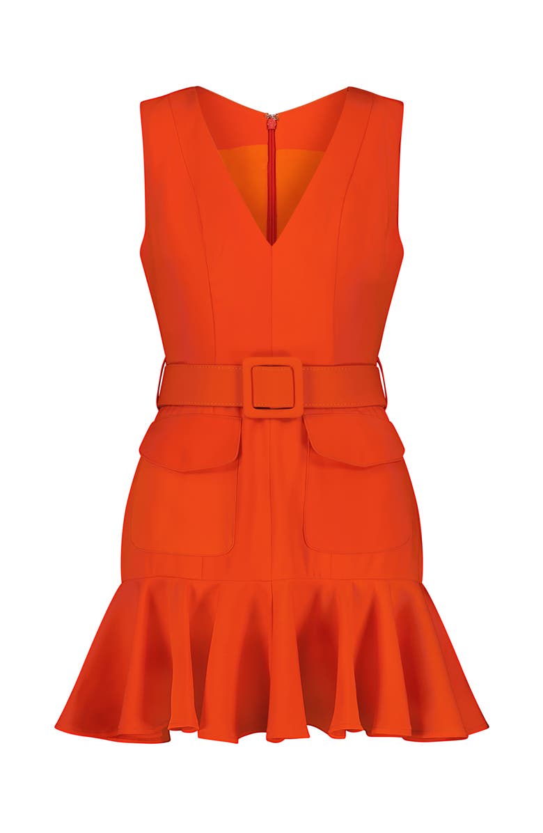 Mac Duggal Crepe Sleeveless Belt And Pockets Detail Mini Dress, Alternate, color, Sunset