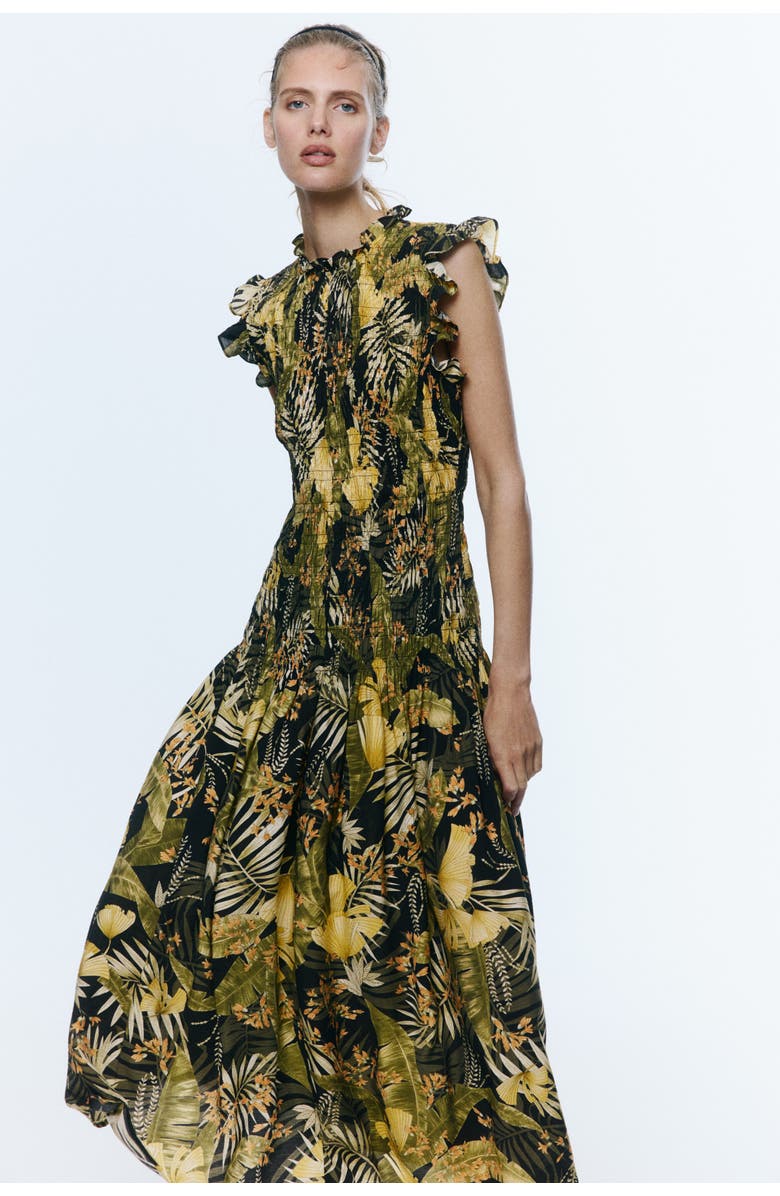 H&M Smocked Midi Dress, Alternate, color, Black/Floral